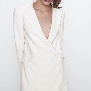 ZARA WOMEN ECRU WRAP STYLE BLAZER DRESS